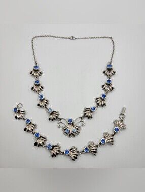 Vintage Bond Boyd Sterling Silver Rhinestone Set, 15" Necklace + 7" Bracelet